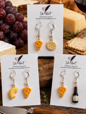 Cheese Pairing Earrings | Cheese & Crackers, Macaroni & Cheese, Cheese & Wine